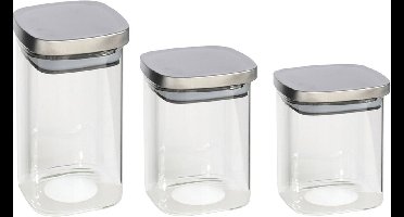 Gerim - 3x keuken voorraadpotten glas - 3 formaten 800/1100/1500 ml