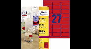 Etiket avery l6003-25 63.5x29.6 neon rood 675stuks