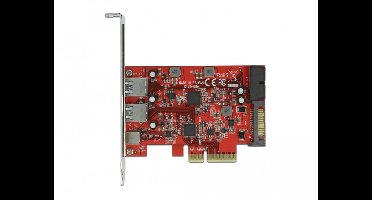 Delock PCI Express x4 Card to 1 x external USB Type-C™ female + 2 x external USB Type-A female SuperSpeed USB 10 Gbps + 1 x internal USB 5 Gbps Pin Header