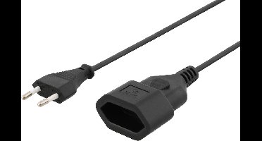 DELTACO DEL-109A, Kabel voor verbinding tussen apparaat en stopcontact, CEE 7/16 naar IEC 60320 C7, 1m, zwart