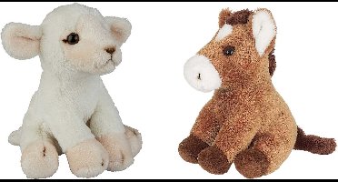 Ravensden - Boerderij dieren pluche knuffels - 2x stuks - Schaap en Paard - 15 cm