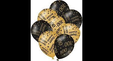 Verjaardag ballonnen - 100 jaar en happy birthday 24x stuks zwart/goud
