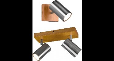 Bundel Marley - Opbouwspots - 1 spot & 2 spot - Nikkel met Houtkleurige basis