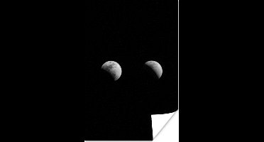 Poster Zwart - Wit - Maan - Maanfase - Ruimte - 20x30 cm - Kerstversiering - Kerstdecoratie voor binnen - Kerstmis