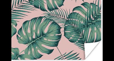 Poster Bladeren - Roze - Patroon - Meisjes - Kinderen - Groen - Kindje - 30x20 cm - Poster Meisjeskamer - Poster Kinderkamer Meisje