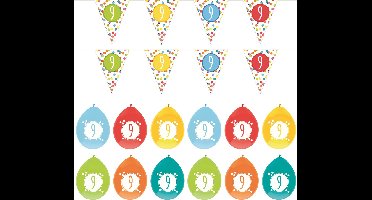 Haza - Verjaardag 9 jaar feestartikelen pakket vlaggetjes/ballonnen