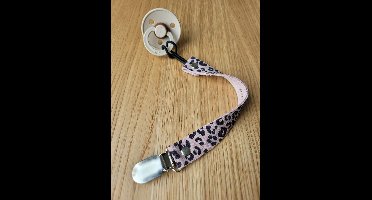 Roze, Luipaardprint speenkoord, speenkoord meisje, kraamkado, leopard speenkoord, luipaardprint, kraamcadeau, leren speenkoord, leer speenkoord, babyshower, schoenkado