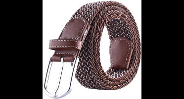 New Age Devi - Stoere Elastische Geweven Riem Gevlochten Riem Rekbaar Licht Bruin/ Wit