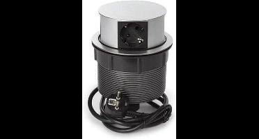 Perel Pop-upstekkerdoos, 4 stopcontacten met randaarde (type F), montagegat 121 mm, gebruik binnenshuis, zwart/grijs