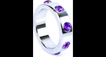 Power Escorts - Metalen Cockring met Paarse Diamantjes - Groot