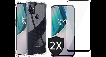 Hoesje geschikt voor OnePlus Nord N10 - Transparant Shock Proof Case + 2x Screen Protector Glas Full