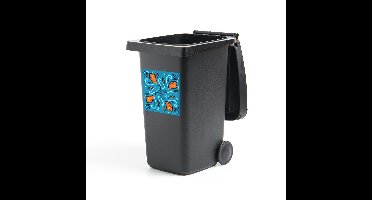 Container sticker Vierkant patroon 1:1 - CM - Vierkant patroon met veren en krullende lijnen op een blauwe achtergrond Klikosticker - 40x40 cm - kliko sticker - weerbestendige containersticker