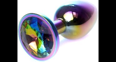 Power Escorts - Unieke Multi Colour Rose Goud kleurige Plug - Anaal Plug - Buttplug Multi colour stone - Regenboog stalen Anaal plug - ideale formaat - 7 CM en lekkere Dia 2,7 cm - met makkelijke bewaar zak