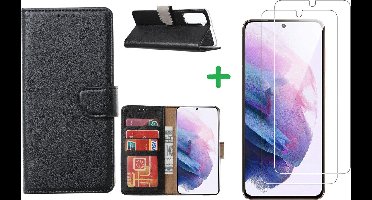 Hoesje Geschikt Voor Samsung Galaxy S21 hoesje bookcase zwart - Hoesje Geschikt Voor Samsung Galaxy s21 hoesje bookcase wallet case portemonnee book case hoes cover hoesjes met 2 stuks Screenprotector