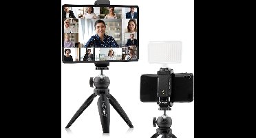 MOJOGEAR Thuiswerk-set voor tablet/iPad & smartphone: verstelbaar tafelstatief + houder voor telefoon & tablet - Tot 20 cm hoog - Maximale breedte tablet 18,3 cm - Zwart