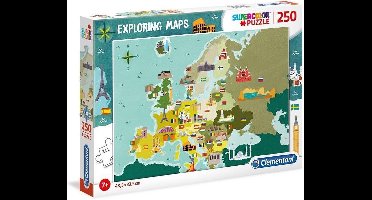 Clementoni Legpuzzel - Supercolor Puzzel Collectie - Exploring Maps, Monumenten - 250 Stukjes, puzzels kinderen