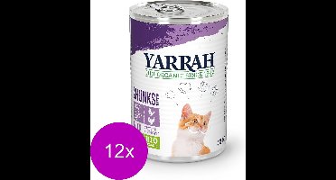 12x Yarrah Bio Kat Blik Chunks - Kip & Kalkoen - Kattenvoer - 405g