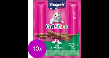 Vitakraft Cat-Stick Mini - Kattensnack - Eend&Konijn - 10 x 3 st