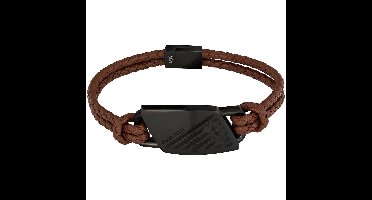 Police heren Armband Matobo leer, metaal One Size Bruin 32012830