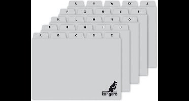 Kangaro tabkaarten 148x100/110 - PP - 250 micron - grijs - alfabet A-Z - 25 delig