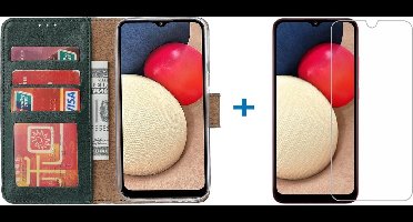 Hoesje Geschikt Voor Samsung Galaxy A02s Hoesje Geschikt Voor Samsung Galaxy A02s bookcase + 2x screenprotector - Groen