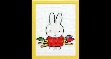 Pako Borduurpakket met telpatroon - Nijntje met penselen, Dick Bruna - 211.609 - voorgesorteerd garen - Aida - 14 x 18 cm - DIY kit