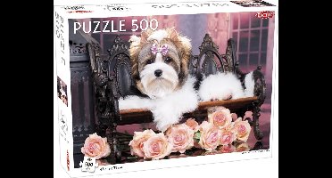 Tactic Yorkshire Terrier with Roses – Puzzel – 500 stukjes – Lief Dierenportret met Bloemen – Strak en Rustgevend Ontwerp – Hoogwaardige Scandinavische Kwaliteit