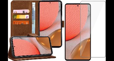 Hoesje geschikt voor Samsung Galaxy A72 - Book Case Kunstleer Wallet - Bruin - Met Screenprotector