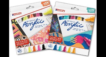 edding 5000 acrylstiften breed - set met 10 acrylkleuren (neon set + abscrat set) - beitelpunt 5-10 mm - acrylverf voor schilderen op canvas, hout, etc. - acrylstiften, watervast