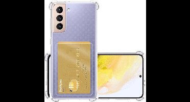 Hoesje - Geschikt voor Samsung Galaxy S21 - Met Pashouder en Kaarthouder - Telefoon Hoes Shockproof - Siliconen Case - Back Cover - Shock Proof - Pasjes Houder - Transparant