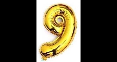 Cijferballon 9 Goud 16inch, 40cm kindercrea