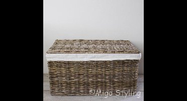 Opbergmand - Met deksel - Met Binnenvoering - 90x50x50 - Riet - Rotan - IJzeren frame