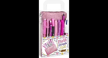 BIC Roze & Paars 9-delige schrijfset, met etui/pennenzak