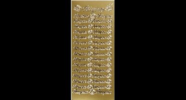 Stickers, tillykke, vel 10x23 cm, goud, 1 vel