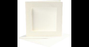 Passepartout Kaarten, afmeting kaart 12,5x12,5 cm, afmeting envelop 13,5x13,5 cm, off-white, vierkant, 10sets, gatgrootte 8,5x8,5 cm