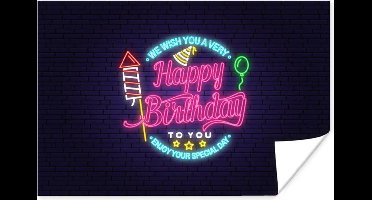 Poster Happy Birthday - Vuurwerk - Neon - 30x20 cm