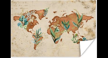 Poster Wereldkaart - Papyrus - Planten - 30x20 cm