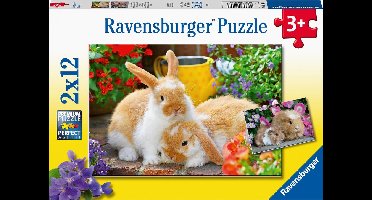 Ravensburger puzzel Konijnen en cavia's Knuffeltijd - 2x12 stukjes - kinderpuzzel