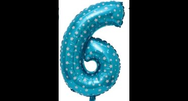 Cijferballon 6 Blauw  met ster 32inch