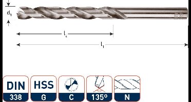Rotec HSS-G Spiraalboor DIN338 type N  5 mm  10 st.