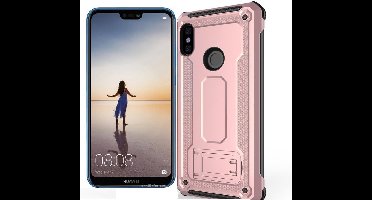 Ntech Hoesje Geschikt voor Huawei P20 Lite Armor hoesje met Kickstand Rose Goud