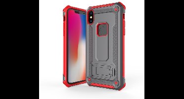 Ntech hoesje Geschikt voor iPhone Xs Max - Armor Hoesje met Sta-Functi - Grijs & Rood