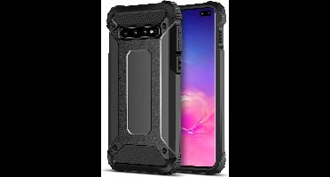 Ntech Samsung Galaxy S10 Zwart Anti Shock Dual Layer Hybrid Armor Carbon hoesje