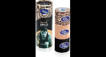 My CureTape® Tattoo Rebel - kinesiotape - koker met 3 rollen 5cm x 2,5m - Tattoo, zwart en beige - Kinesiotape - FysioTape - elastische tape voor het behandelen van blessures en klachten