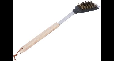 BBQ Collection Bbq-borstel en Barbecueschraper - 2-in-1 Functie - 44 cm - Eikenhouten Steel/ RVS