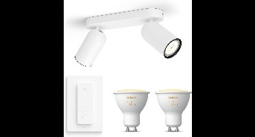 Philips Hue Pongee Opbouwspot (Wit) - Warm tot Koelwit Licht - Incl. Hue Dimmer Switch - Plafondspot met 2 Lichtpunten - GU10 - Hue White Ambiance