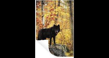 Muurstickers - Sticker Folie - Wolf - Rots - Boom - 20x30 cm - Plakfolie - Muurstickers Kinderkamer - Zelfklevend Behang - Zelfklevend behangpapier - Stickerfolie