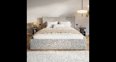 Gestoffeerd Bed 160x200 cm met Opbergruimte & Bedlade – Pauwhome Leno Luxe Bedframe Beige (Crème) met Hoofdeinde & Lattenbodem – Zonder Matras