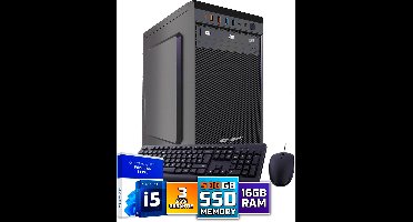 Intel Compleet PC SET | Intel Core i5 | 16 GB DDR4 | 500 GB SSD + Muis & Toetsenbord | Windows 11 Pro + WiFi & Bluetooth