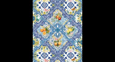 IXXI Mediterranean tiles and citrus fruit I, Bloomery Decor - 80 x 100 cm - Gratis ophangtool - Grote wanddecoratie en posters